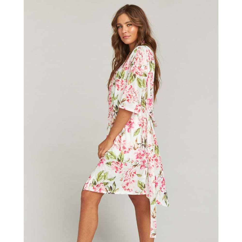 Show Me Your Mumu OS Floral Print Garden Of Blooms Brie Robe White Pink Green